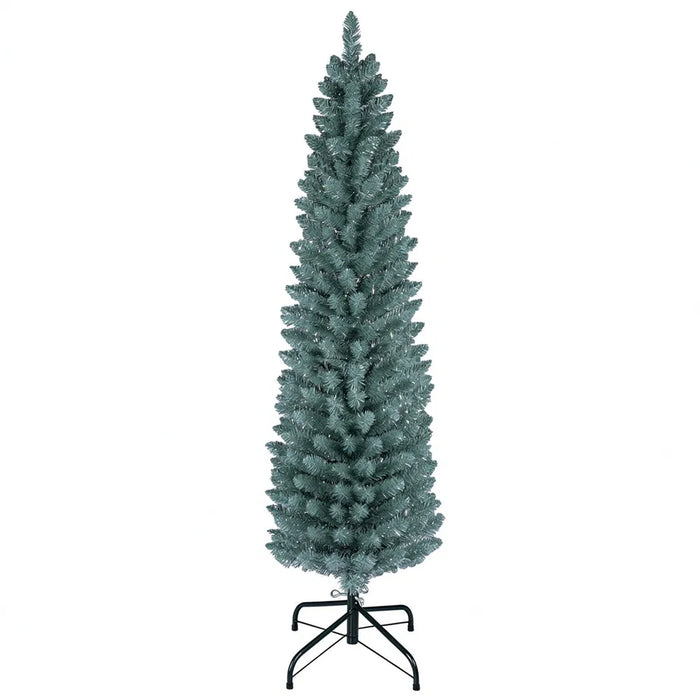 Hollevo Smalle berijpte kerstboom 152 cm zilver en grijsgroen