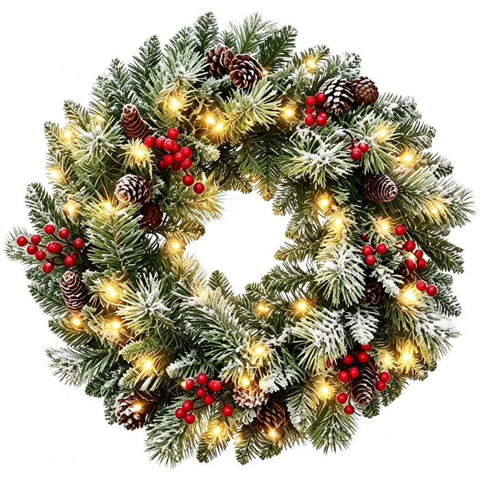 Hollevo Berijpte kerstkrans 61 cm met 50 leds op batterijen