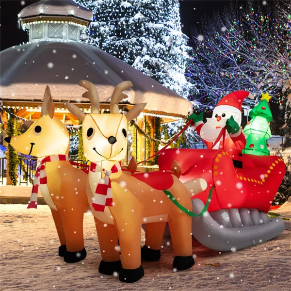 Opblaasbare kerstman op slee met rendieren