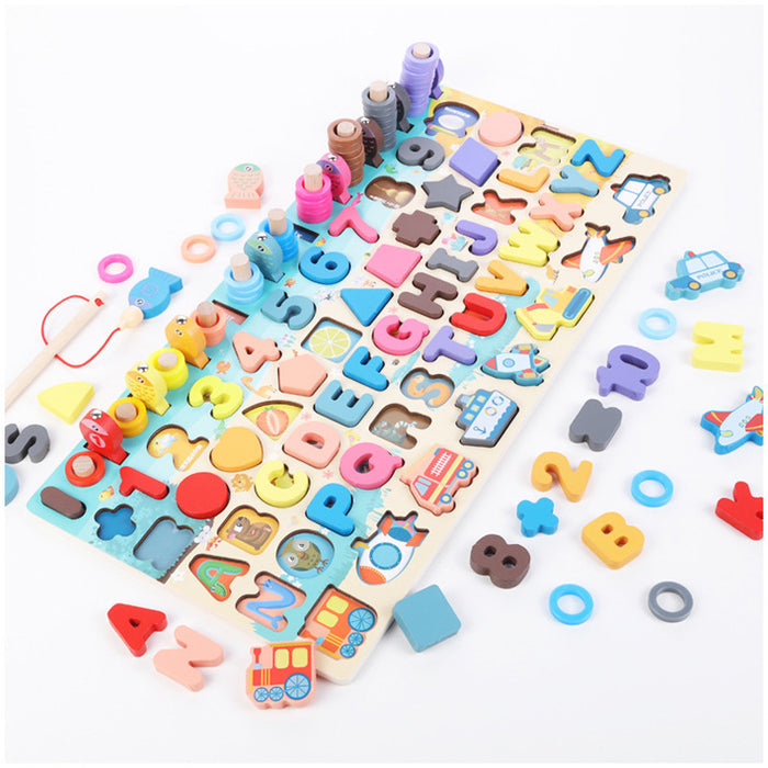 Hollevo Houten Montessori-bord met cijfers, letters en visspel