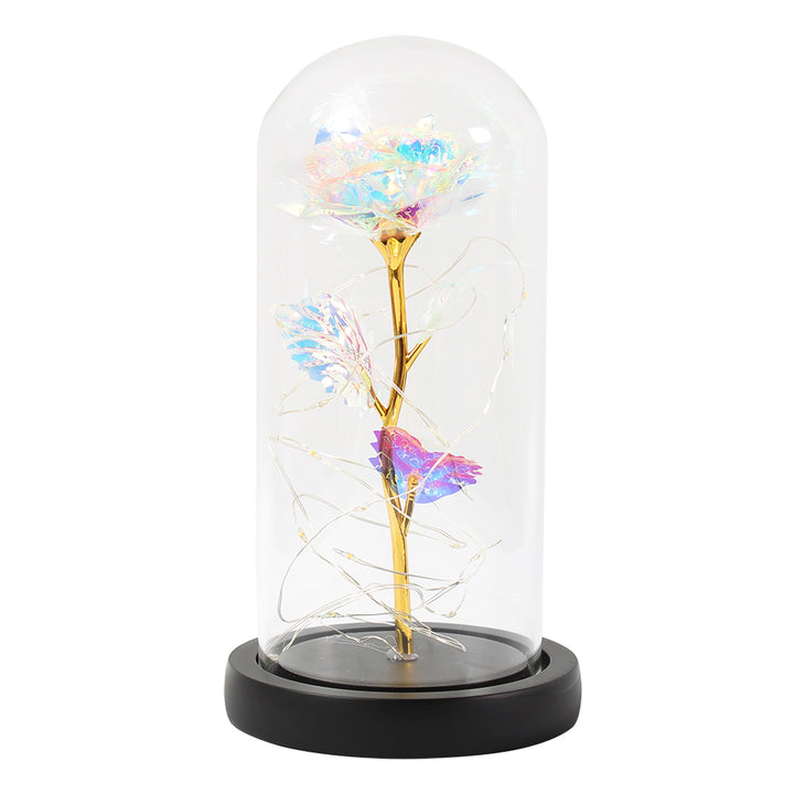 Roos onder glazen stolp met ledlicht, romantisch cadeau