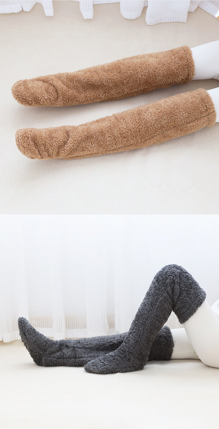 Pluche overknee beenwarmers met trekkoord