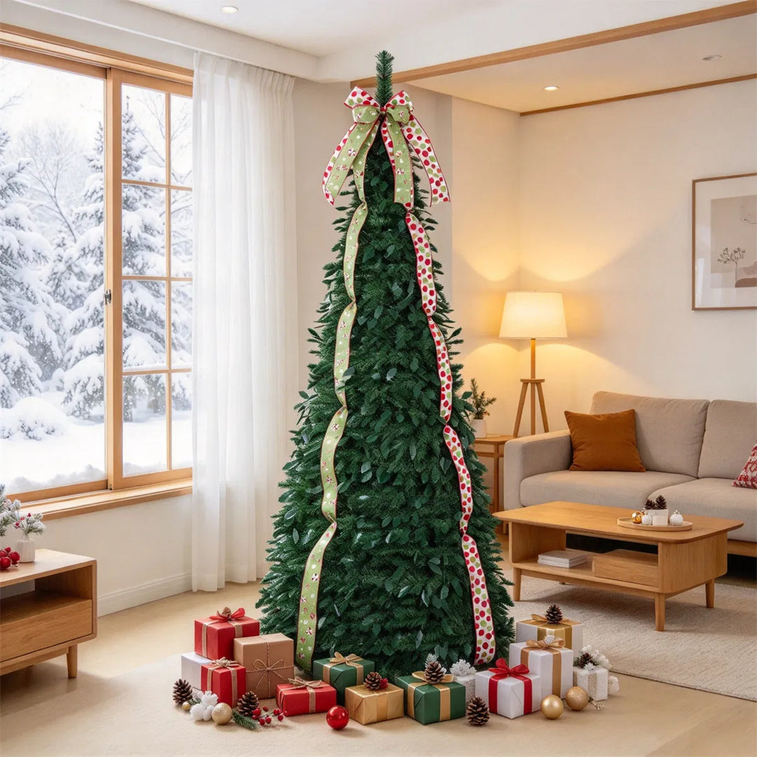 Pop-up kerstboom met satijnen linten en strik