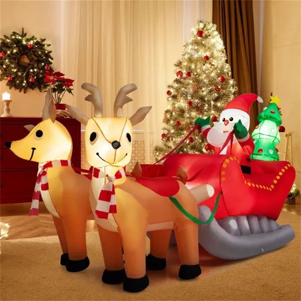 Opblaasbare kerstman op slee met rendieren