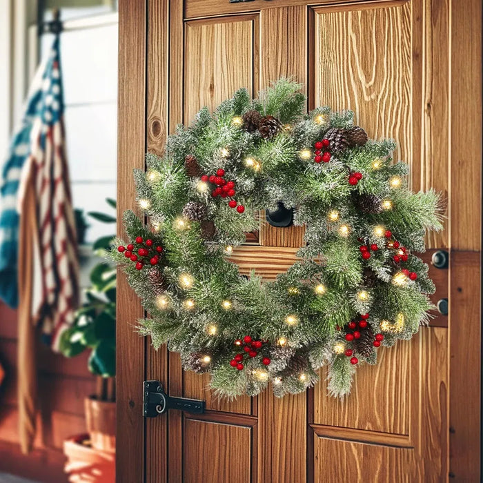 Hollevo Verlichte kerstkrans 61 cm op batterijen met timer