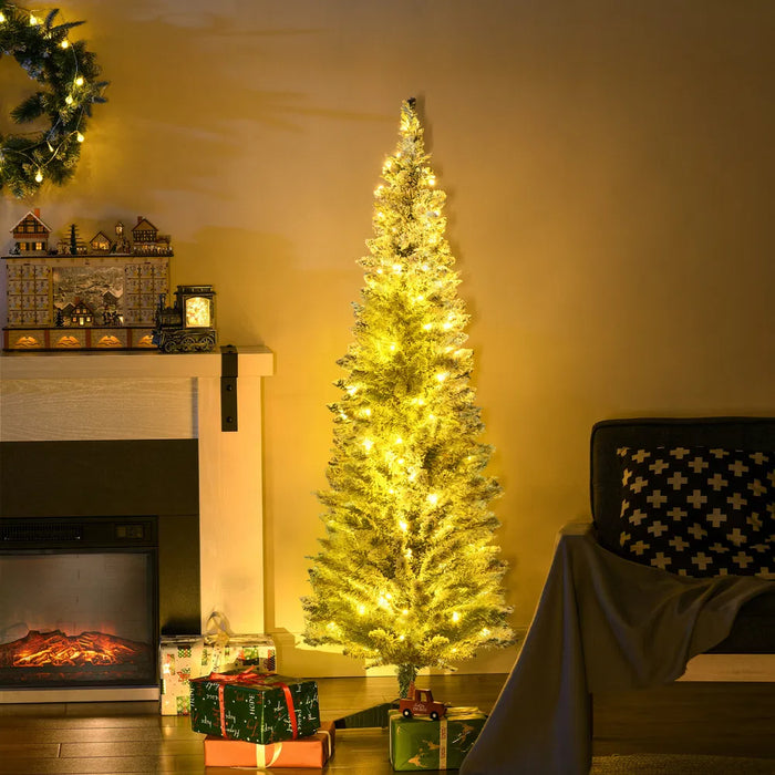 Hollevo Besneeuwde smalle kerstboom 150 cm met 110 leds