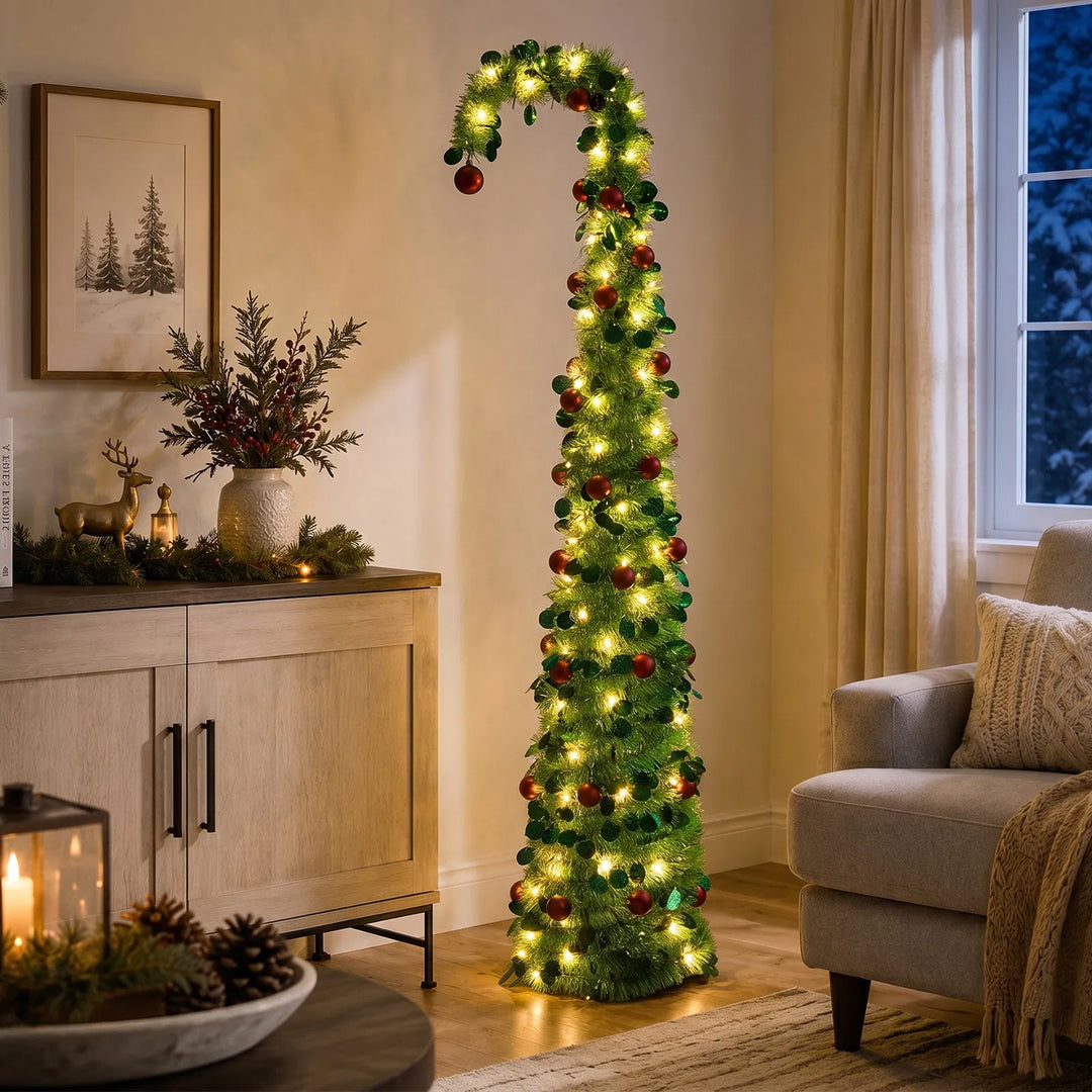Groene pop-up kerstboom met rode ballen