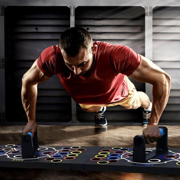Push-up board set met pilatesstang en buikwielen