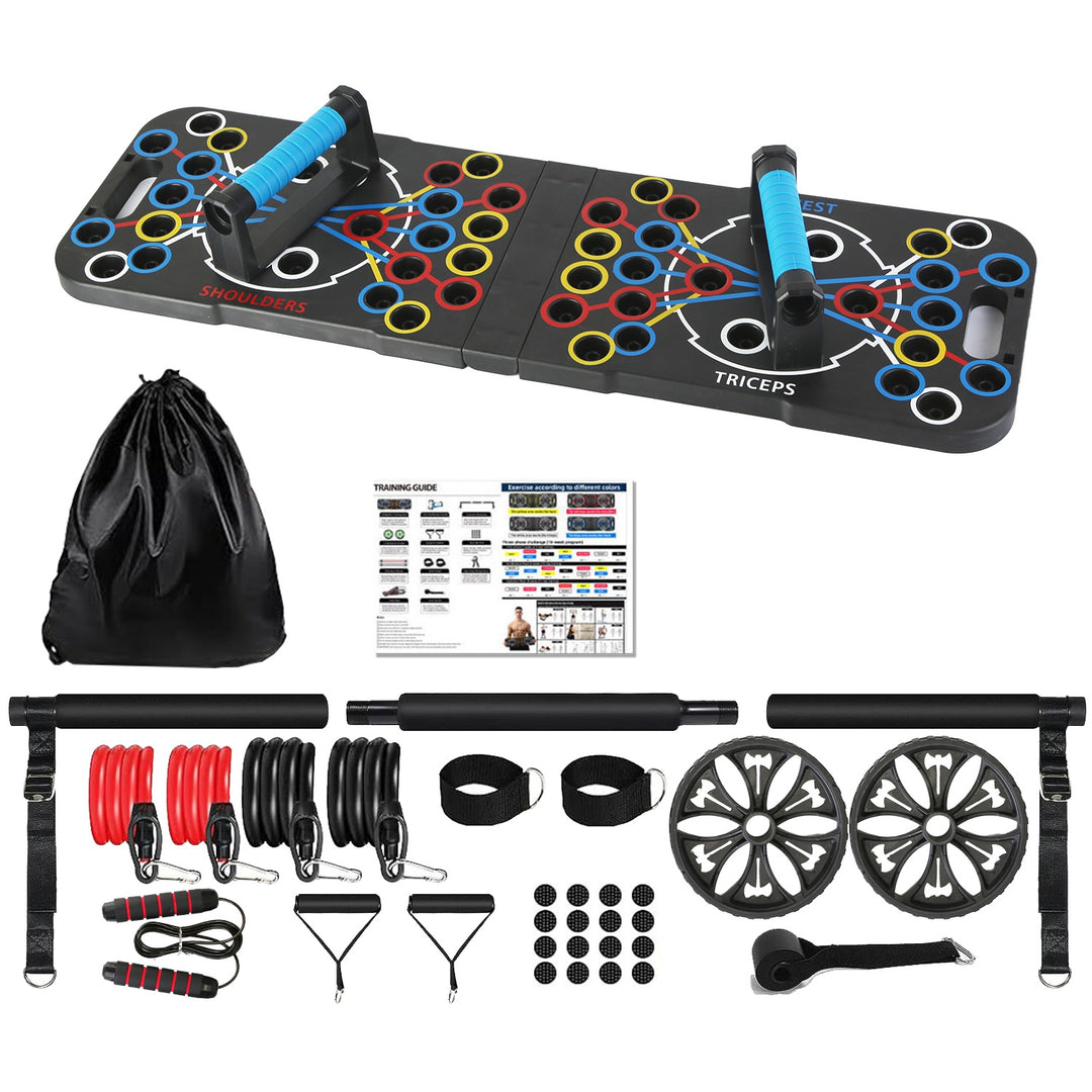 Push-up board set met pilatesstang en buikwielen