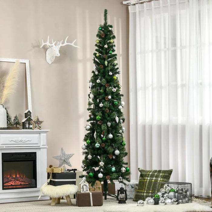 Hollevo Smalle kunstkerstboom 225 cm met dennenappels