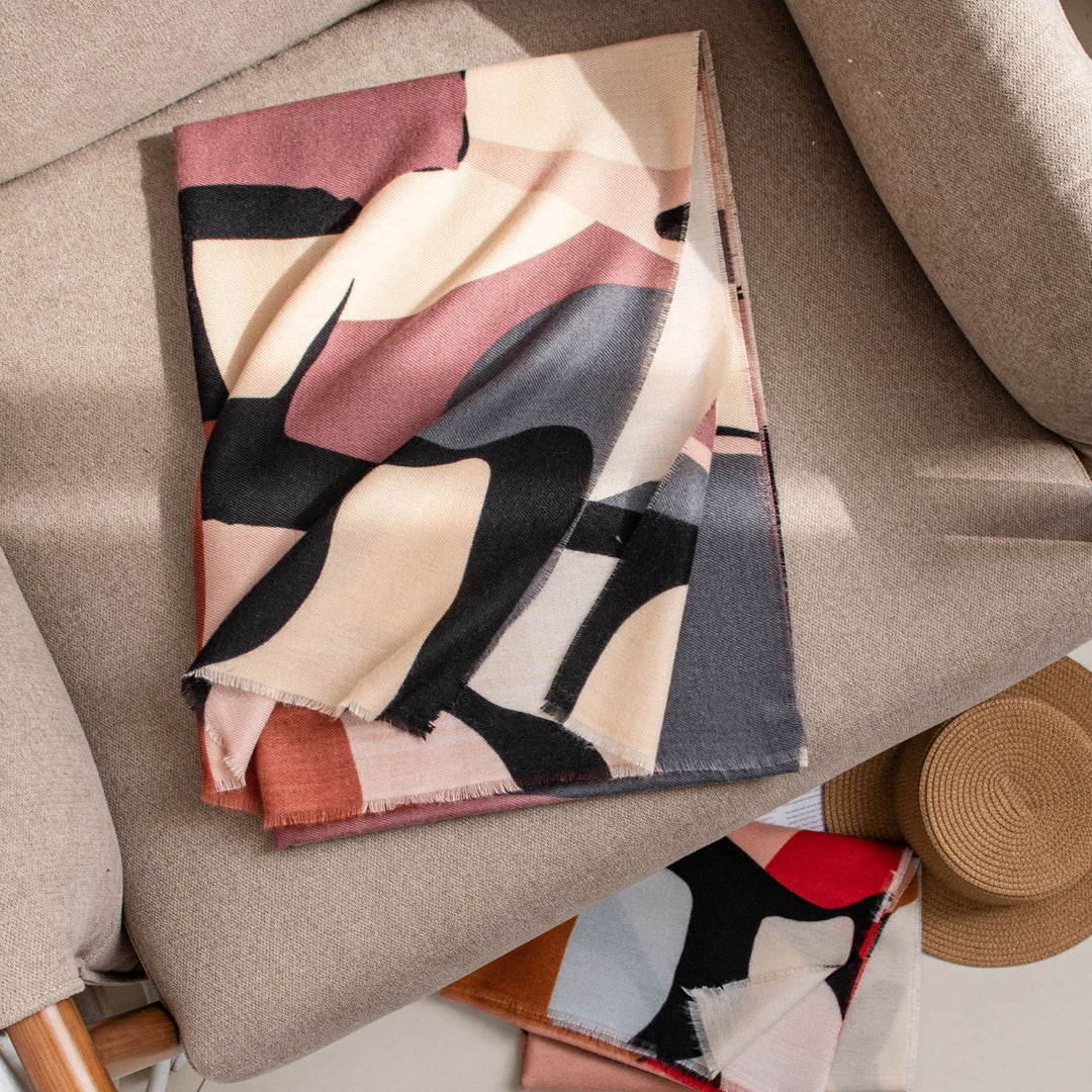 Sjaal met abstracte kleurblokprint