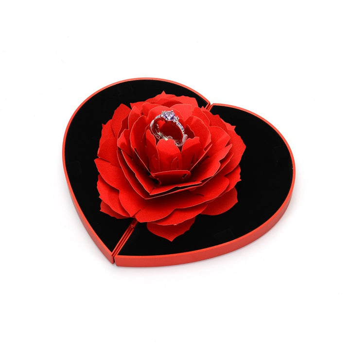 Ringdoosje in hartvorm met draaiende roos, 3D liefdesdoos