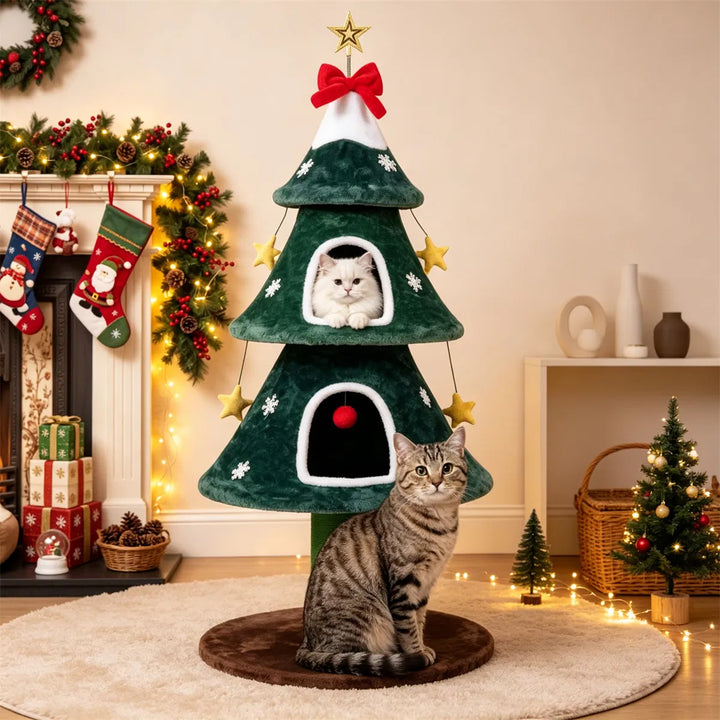 Kerst-kattenboom met sisal en pluche holen