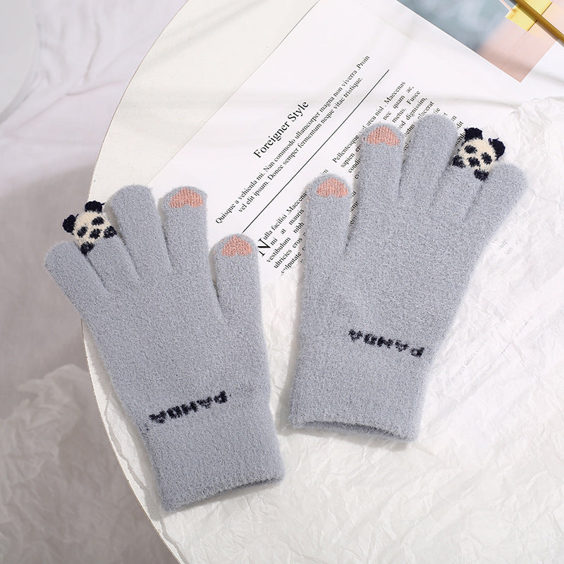 Gebreide handschoenen met klein pandaatje