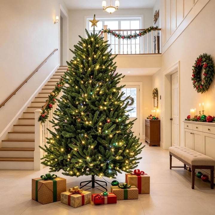 Volle groene kerstboom met voetpedaal