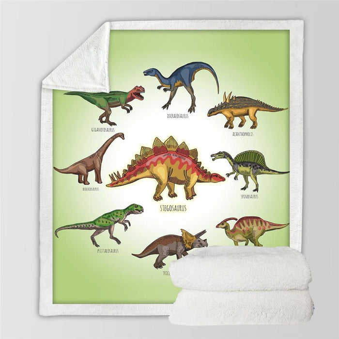 Hollevo Pluizige kinderdeken met dinosaurusprint en sherpa