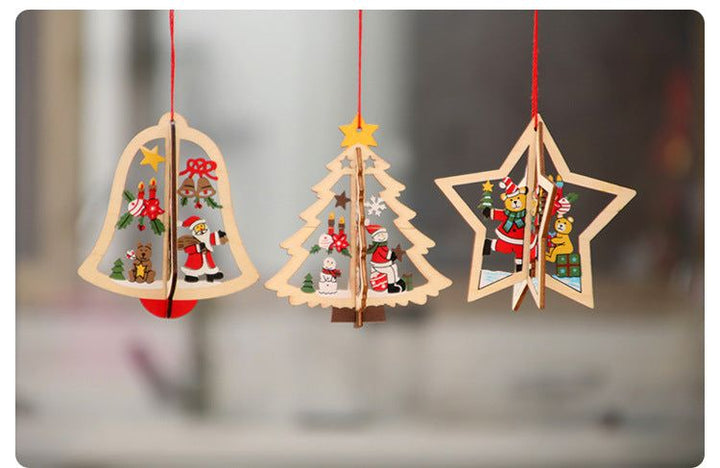 Lasergesneden 3D houten kerstboomhangers – ster, bel en beer