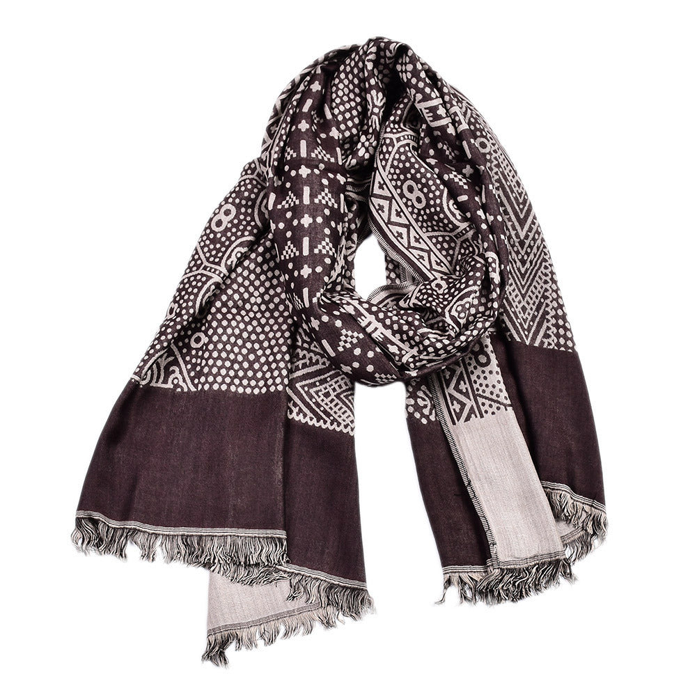 Geweven jacquard sjaal met franjes
