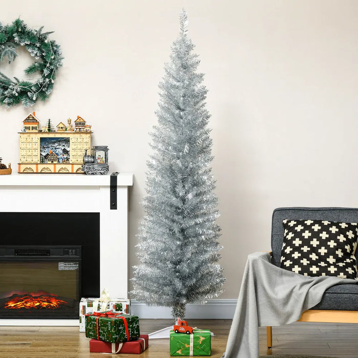 Hollevo Zilveren smalle kunstkerstboom 183 cm zonder verlichting