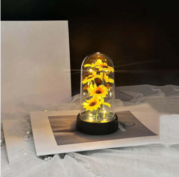 Roos onder glazen stolp met ledlicht, romantisch cadeau