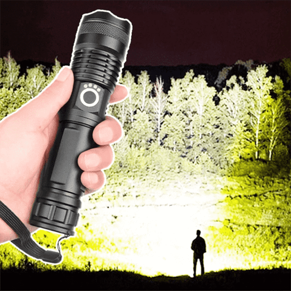 Oplaadbare LED-zaklamp XHP50 met zoom en batterij-indicator