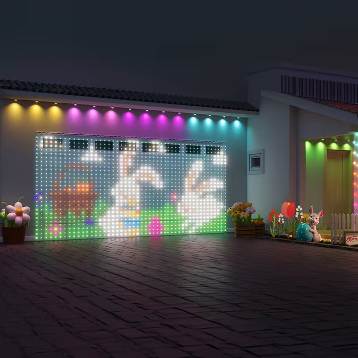 Lichtgordijn voor raam met kersttekst
