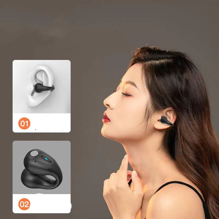 Zwarte open oordopjes met clip en oplaadcase