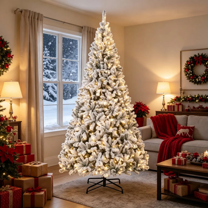 Hollevo Besneeuwde Fraser fir 274 cm met 600 warmwitte lampjes