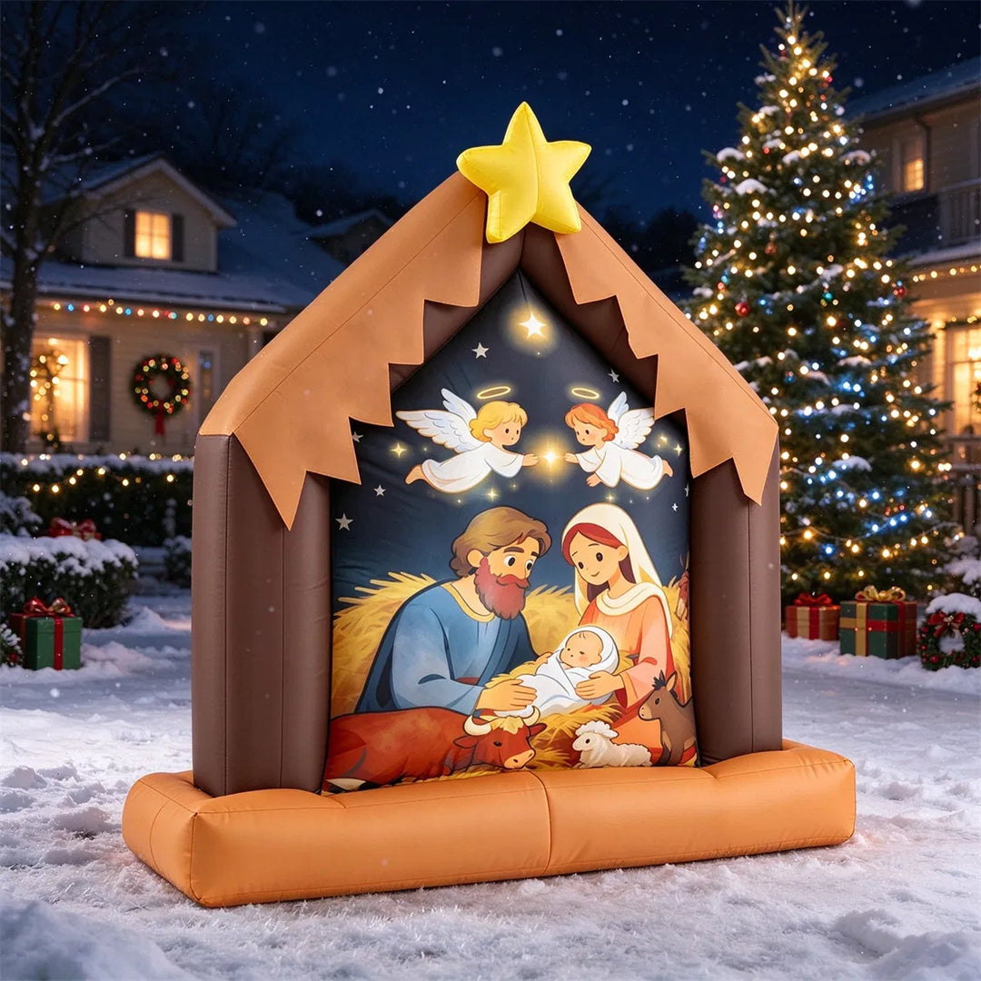 Opblaasbare kerststal met Heilige Familie