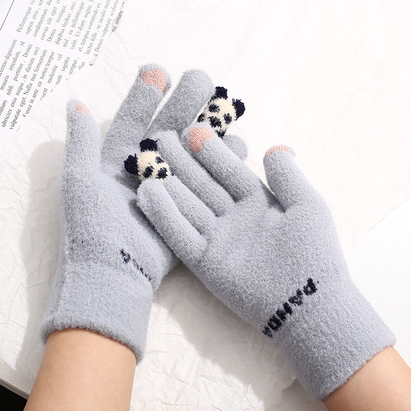 Gebreide handschoenen met klein pandaatje