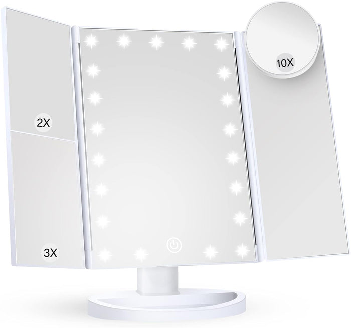 Hollevo™ Driedelige make-upspiegel met LED-licht en 10x vergroting