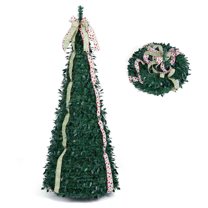 Pop-up kerstboom met satijnen linten en strik
