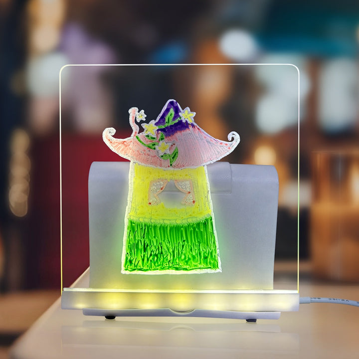 Verlicht acryl tekenbord met tekening op ledvoet
