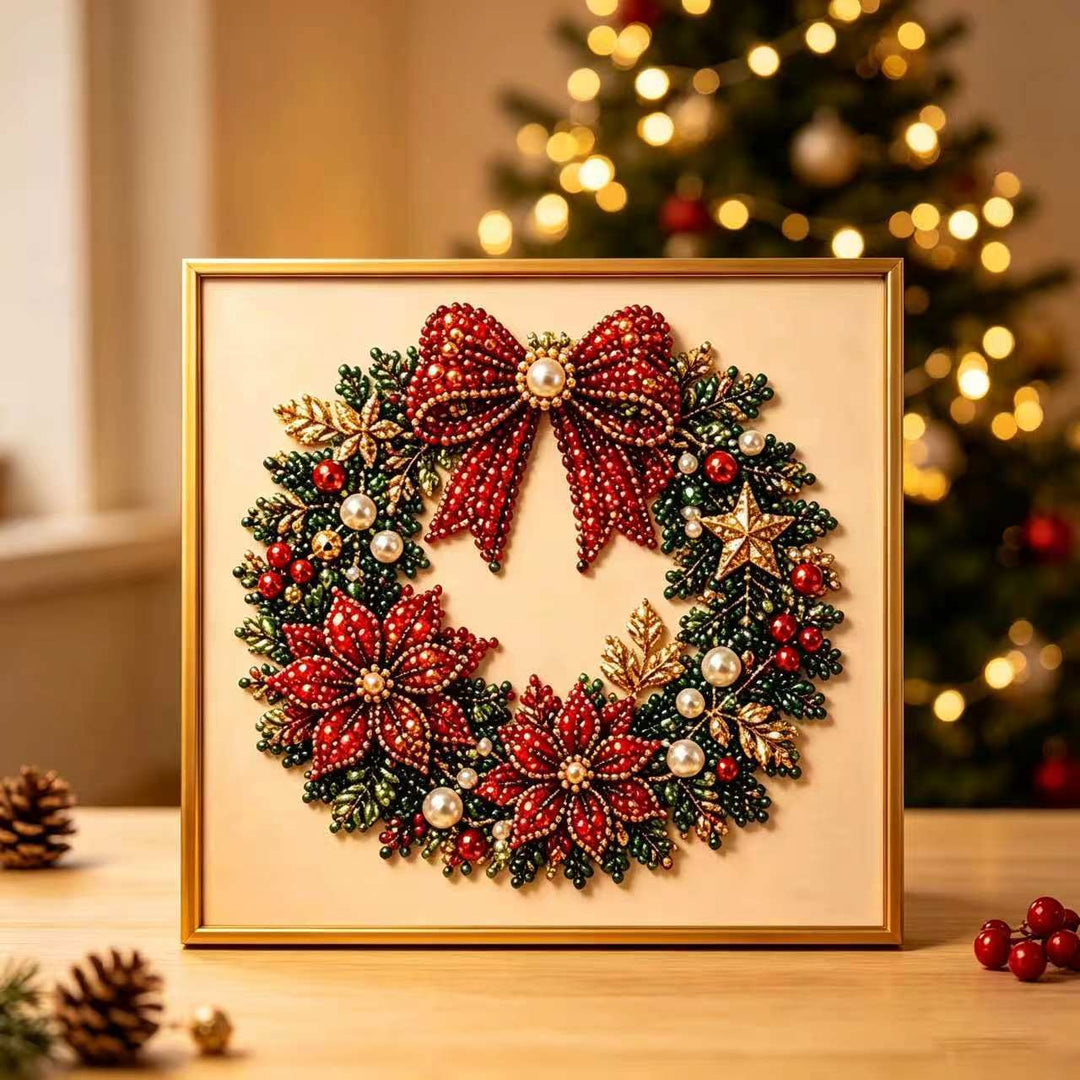 Diamond painting met kerstman op houten frame