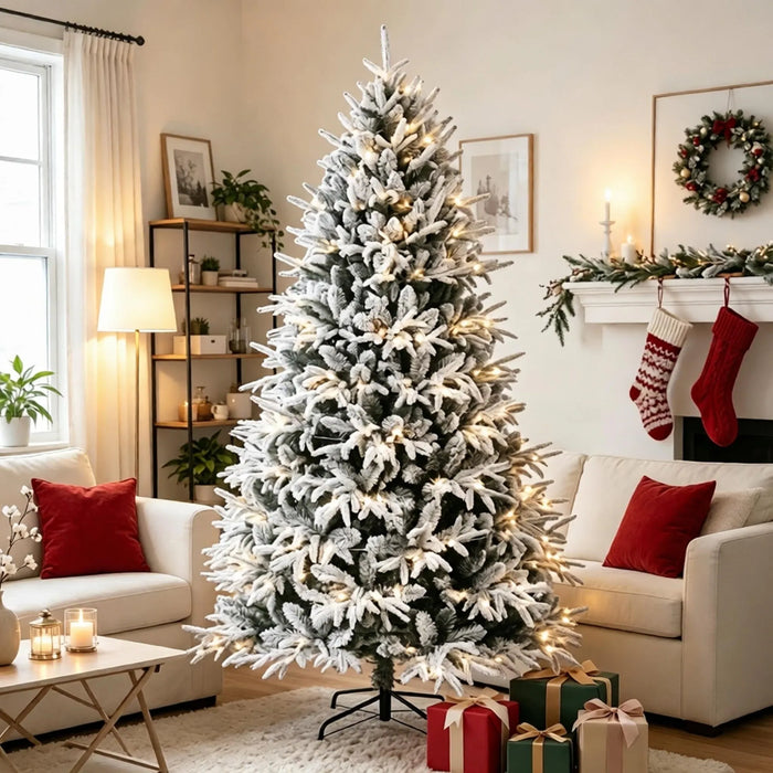 Hollevo Besneeuwde kerstboom 213 cm met 350 warmwitte leds