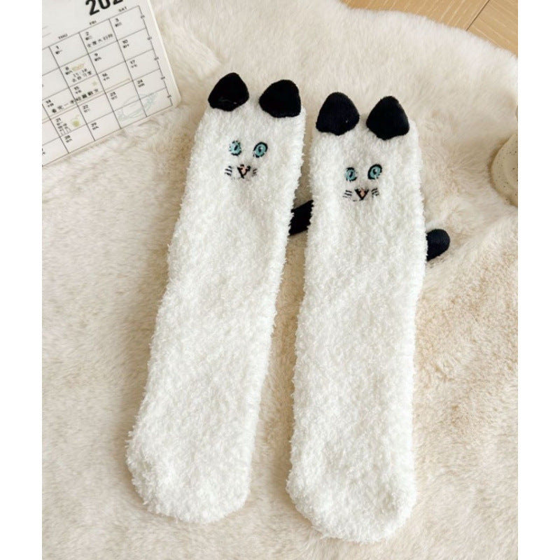 Fleecesokken met kattenoortjes en staart