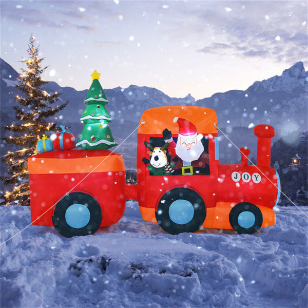 Opblaasbare kersttrein met kerstman en rendier