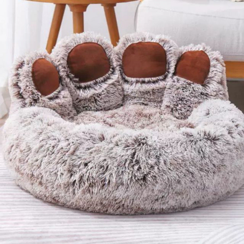Pluizige hondenmand in winterwarm pluche, van 50 tot 110 cm doorsnede