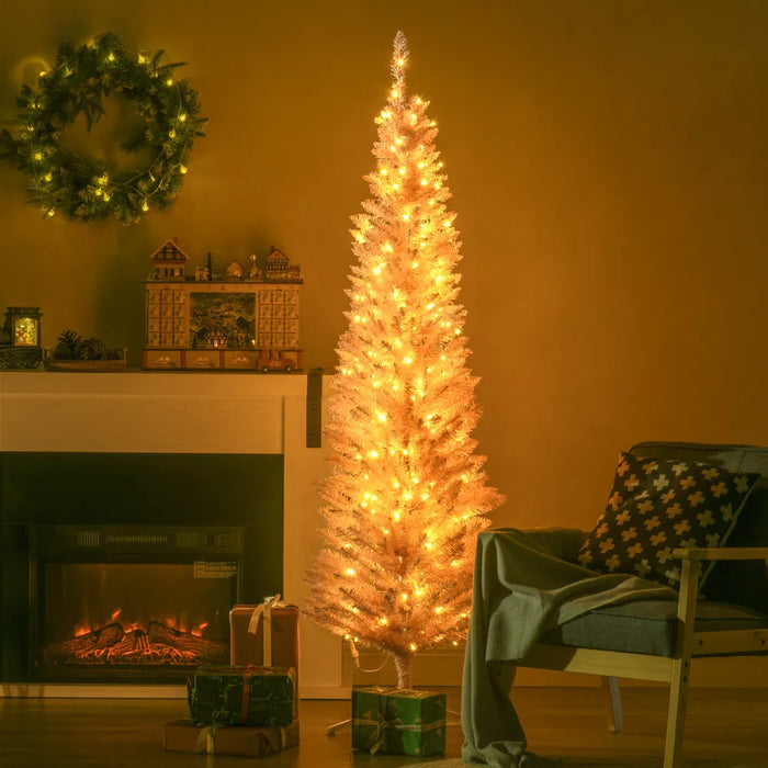 Hollevo Witte kerstboom 152 cm smal met 110 warmwitte leds