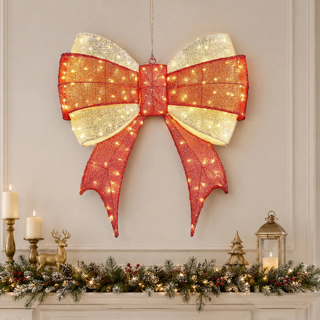 Grote verlichte rood-gouden kerststrik