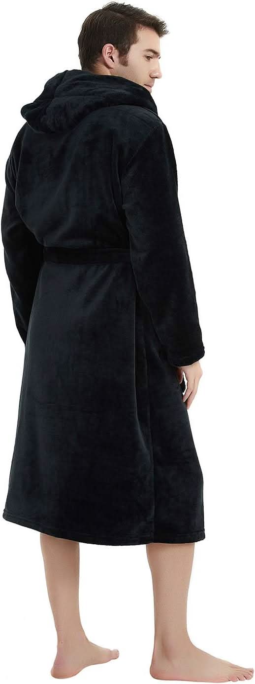 Fleece badjas voor heren met capuchon, ceintuur en zakken
