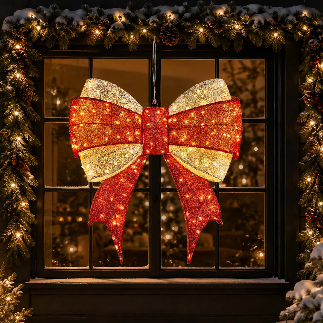 Grote verlichte rood-gouden kerststrik