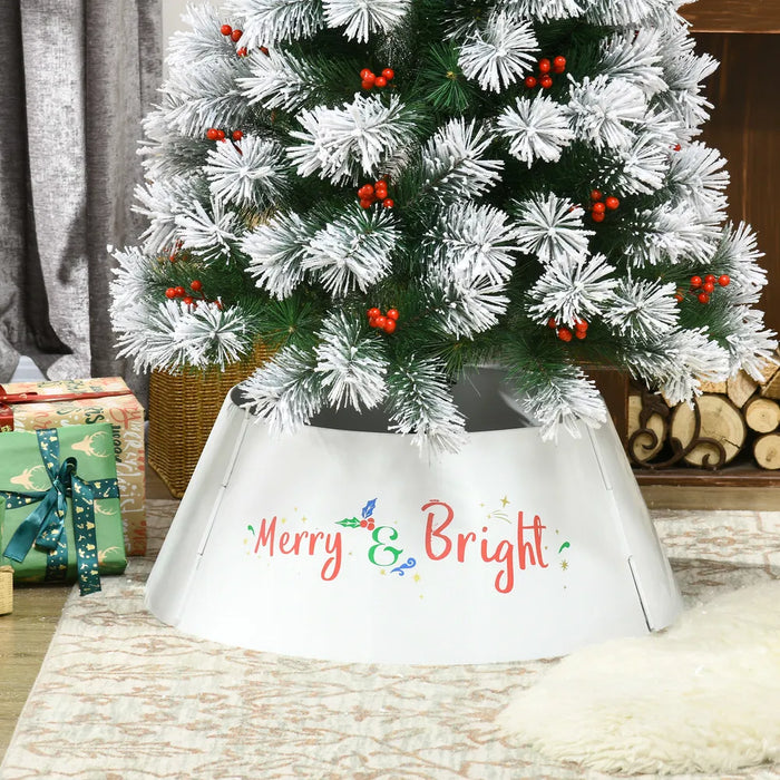 Hollevo Metalen kerstboomkraag crèmewit met Merry & Bright-print