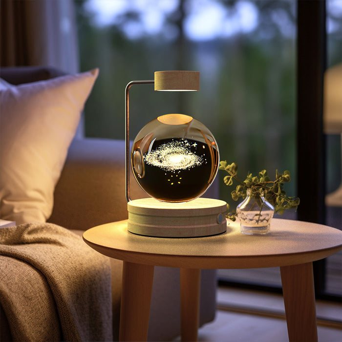 Hollevo Kristallen bol lampje met 3D gravure op houten voet