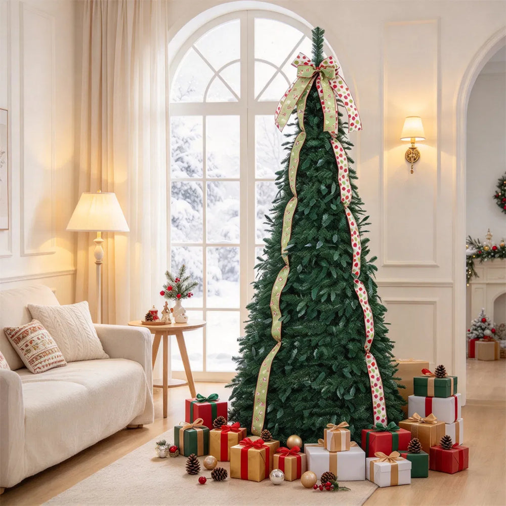 Pop-up kerstboom met satijnen linten en strik