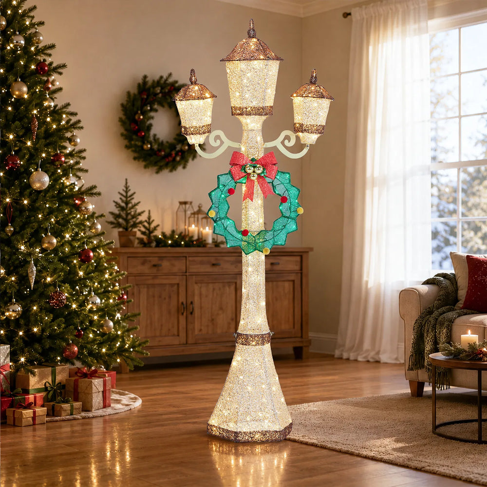 Gouden kerstlantaarnpaal met krans