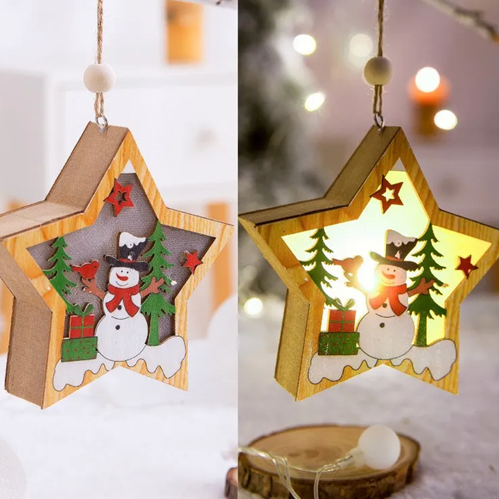 Houten kerstboomhanger – hangend lichtdoosje met touwtje