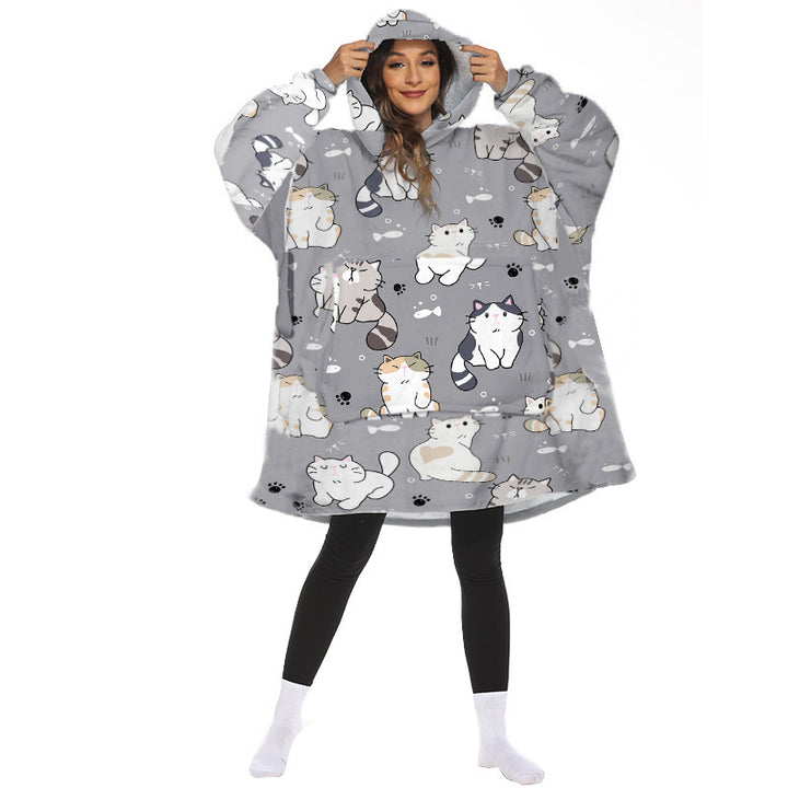 Oversized hoodie deken met capuchon en print