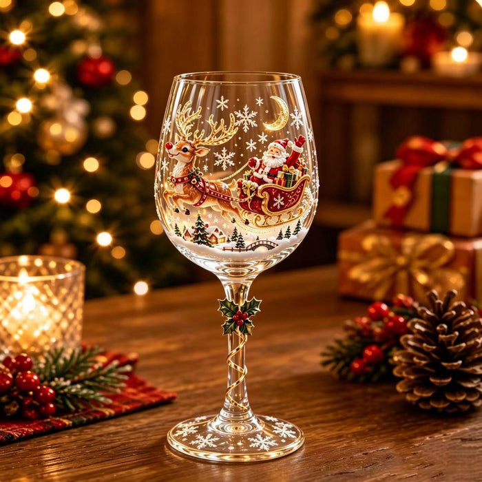 Hollevo Kerstwijnglas met feestelijk versierde steel
