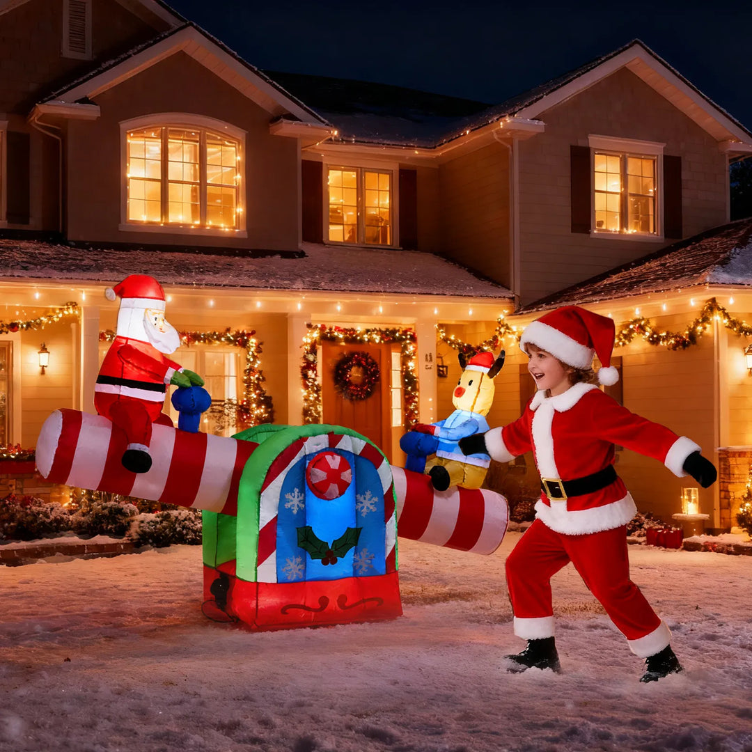 Opblaasbare kerstwip met kerstman en rendier